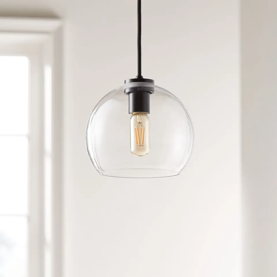 Arren Black Single Pendant Light with Clear Round Shade 8"