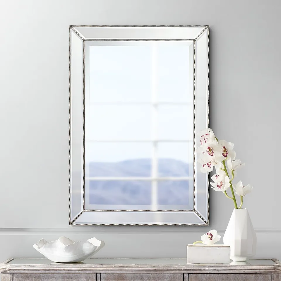 Uttermost Roseau Silver Pewter 24" x 34" Beaded Wall Mirror