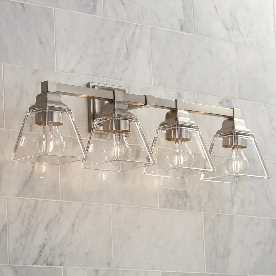Regency Hill  Mencino 28" Satin Nickel Clear Glass Bath Vanity Light