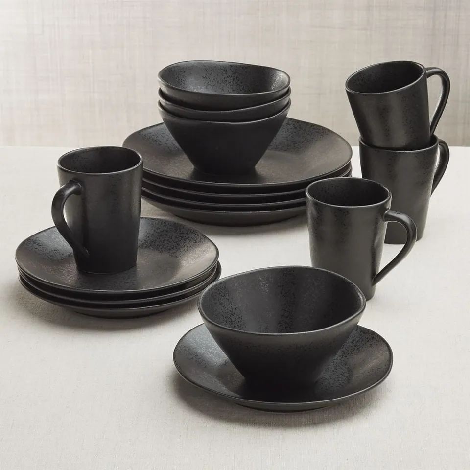 Marin Matte Black Stoneware 16-Piece Dinnerware Set