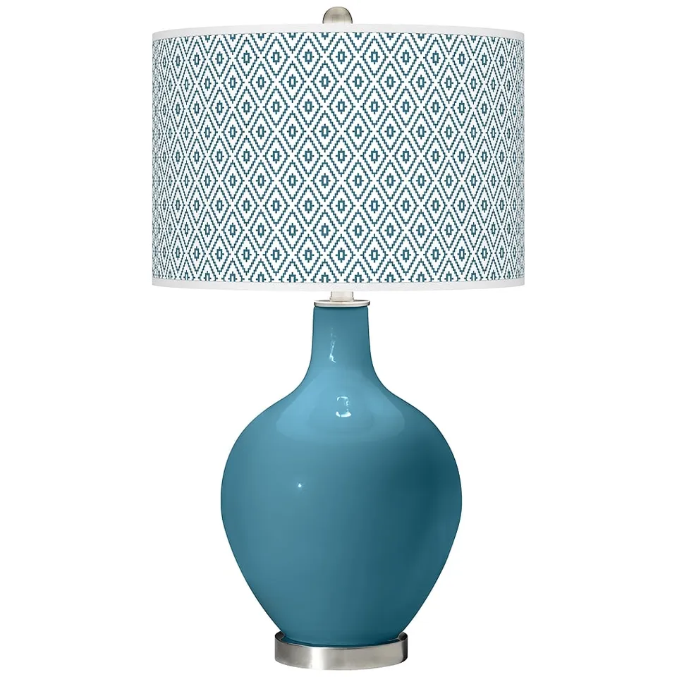 Color Plus Ovo 28 1/2" Diamonds Shade Great Falls Blue Table Lamp