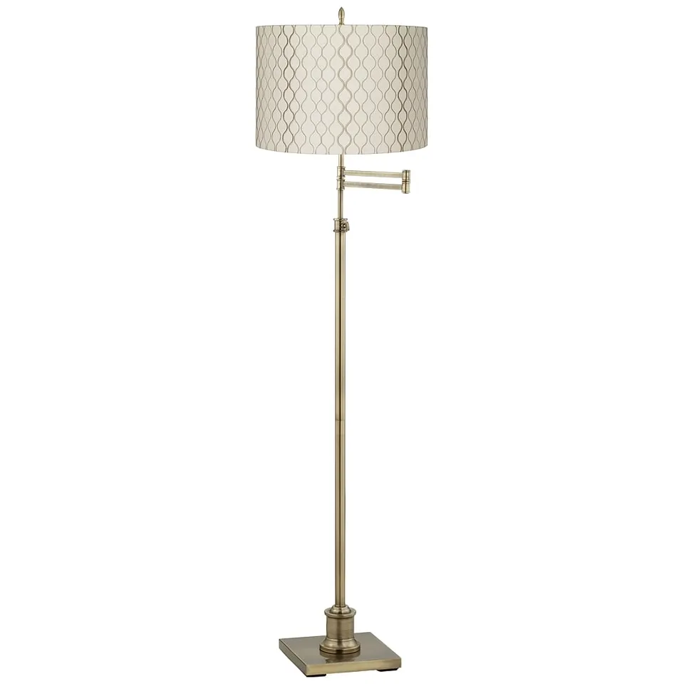 Regency Hill Westbury Brass Swing Arm Floor Lamp with Embroidered Shade