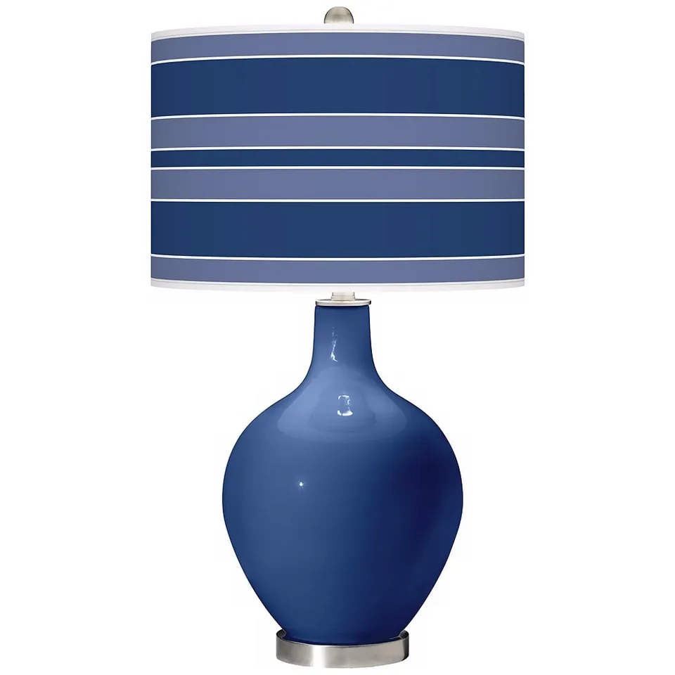 Color Plus Ovo 28 1/2" Bold Stripe Shade Monaco Blue Table Lamp