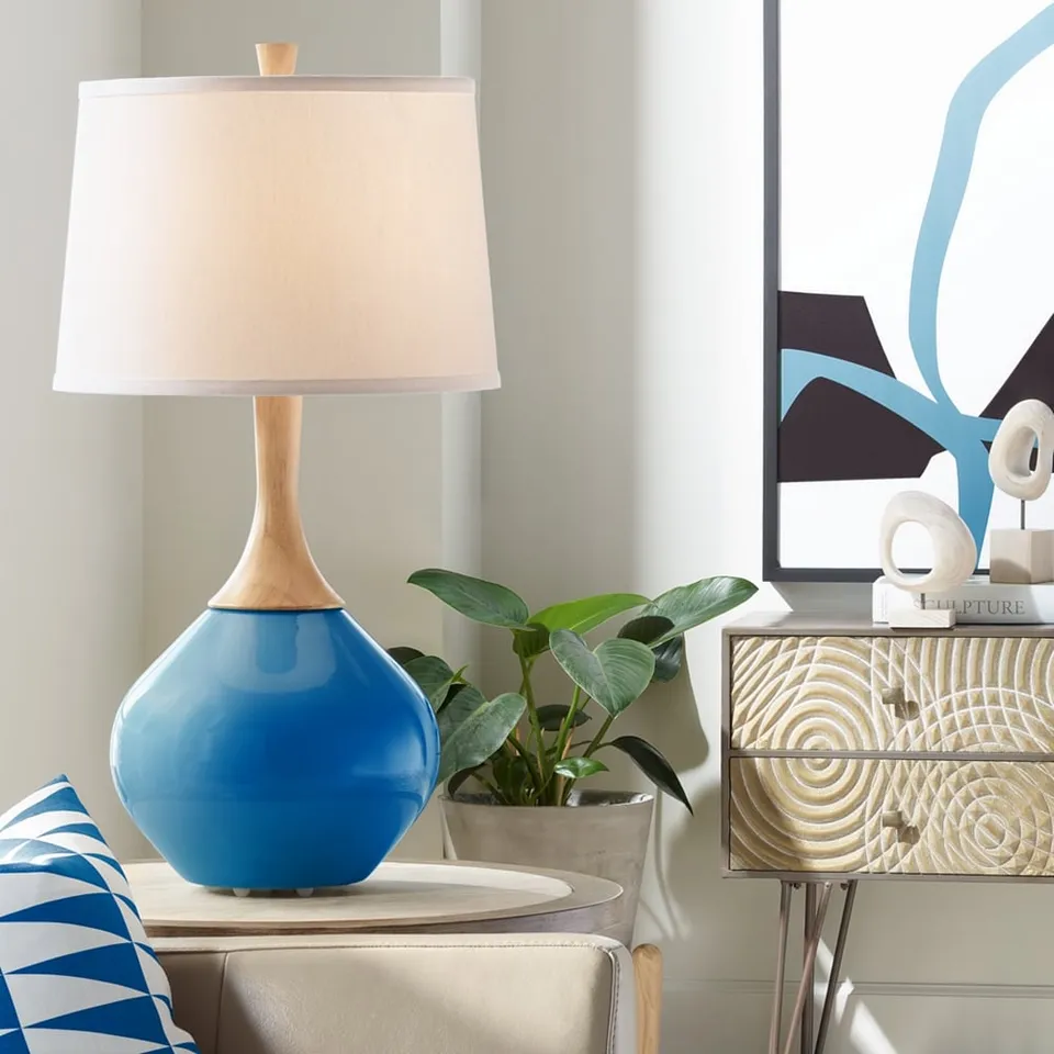 Color Plus Wexler 31" White Shade Hyper Blue Modern Table Lamp