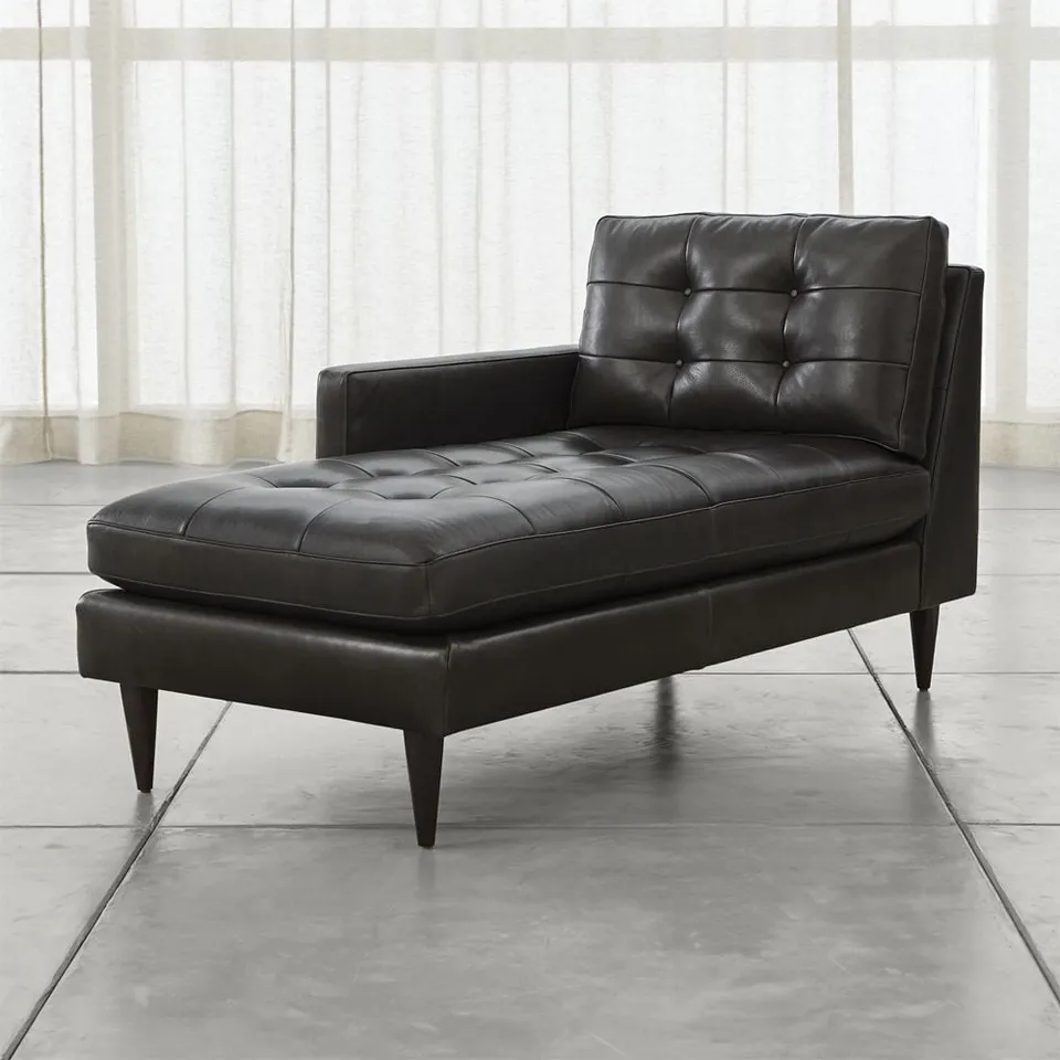 Petrie Leather Midcentury Left-Arm Chaise Lounge Sectional Piece