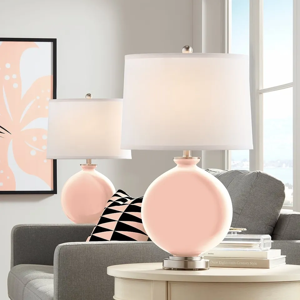 Color Plus Carrie 26 1/2 Linen Pink Table Lamps Set of 2
