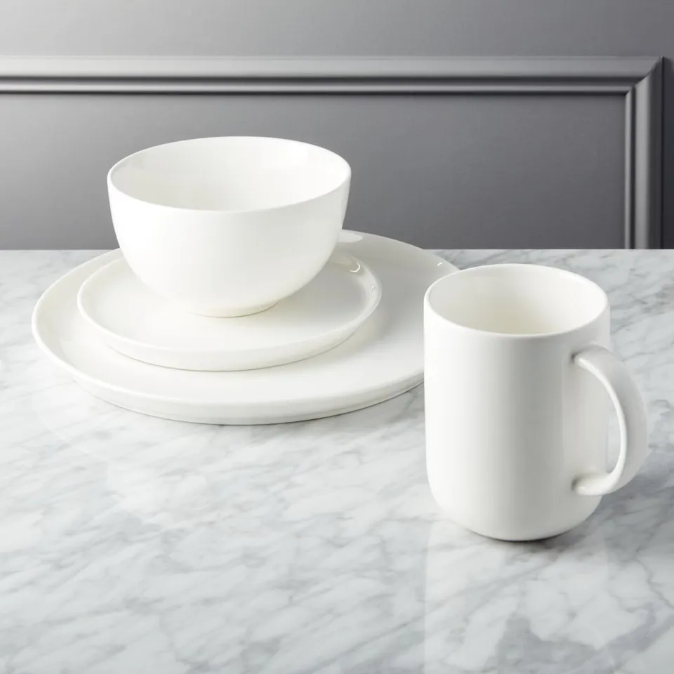 Contact 4-Piece White Ceramic Dinnerware Set with Soup Bowl