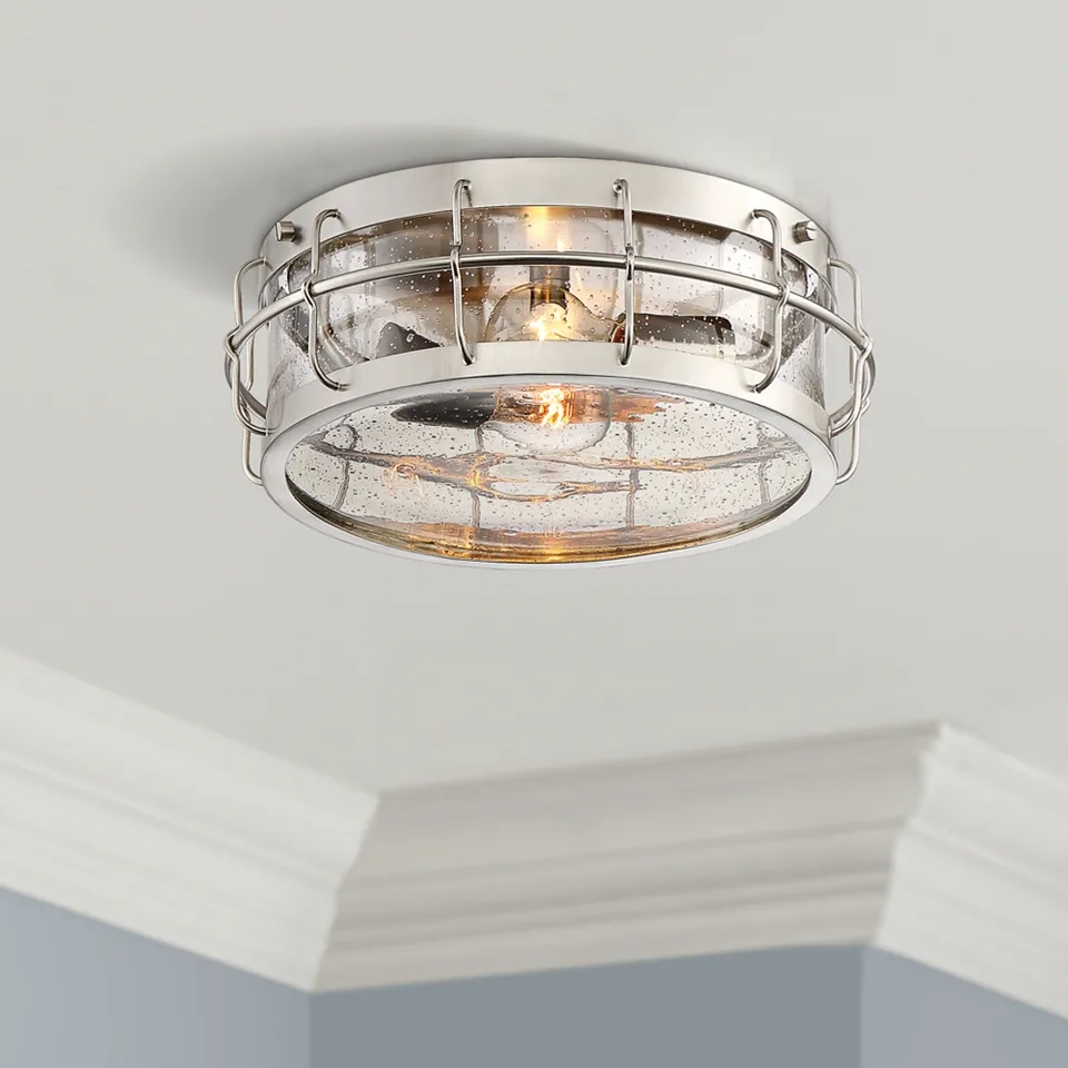 Possini Euro Aya 13 1/4" Wide Satin Nickel Caged Metal Ceiling Light