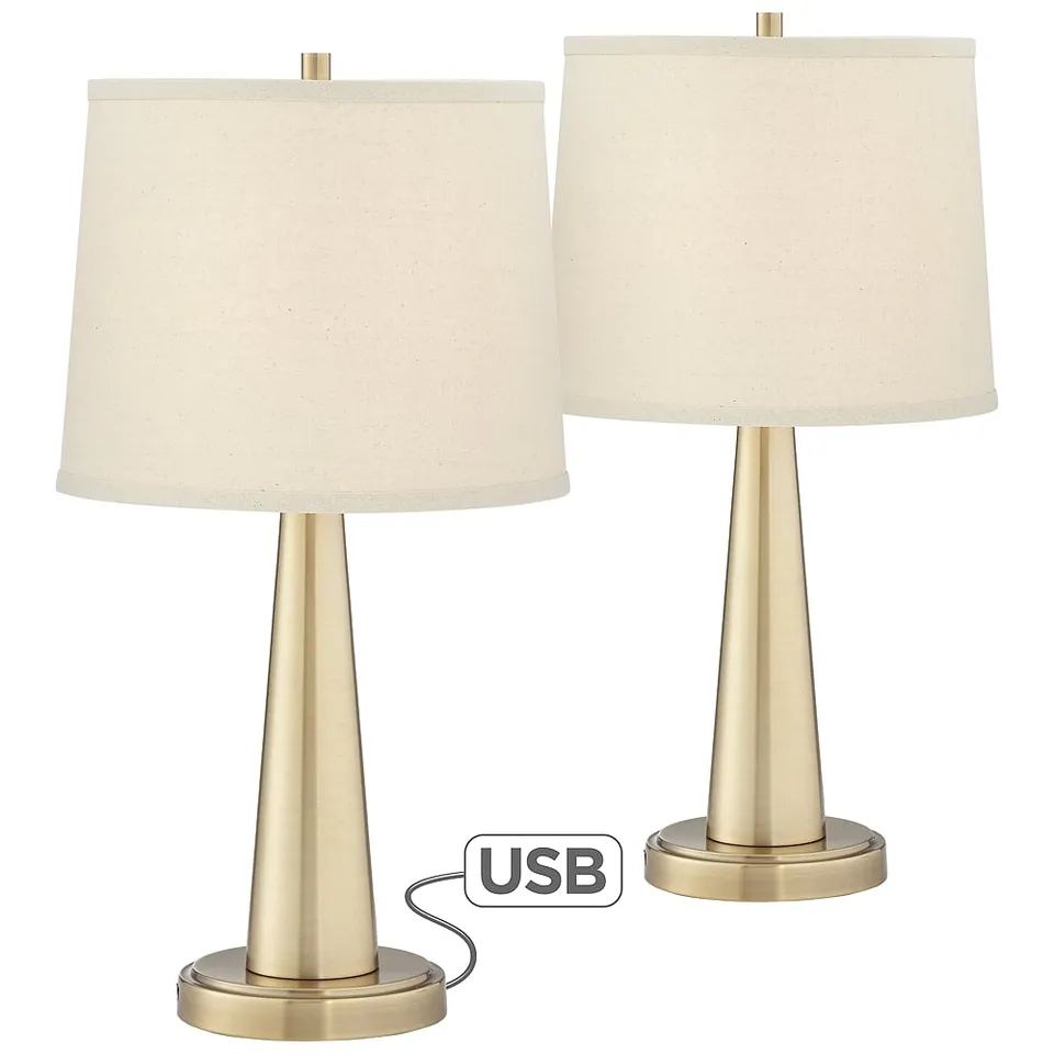 Possini Euro Karla 25" Brass Finish Modern USB Table Lamps Set of 2