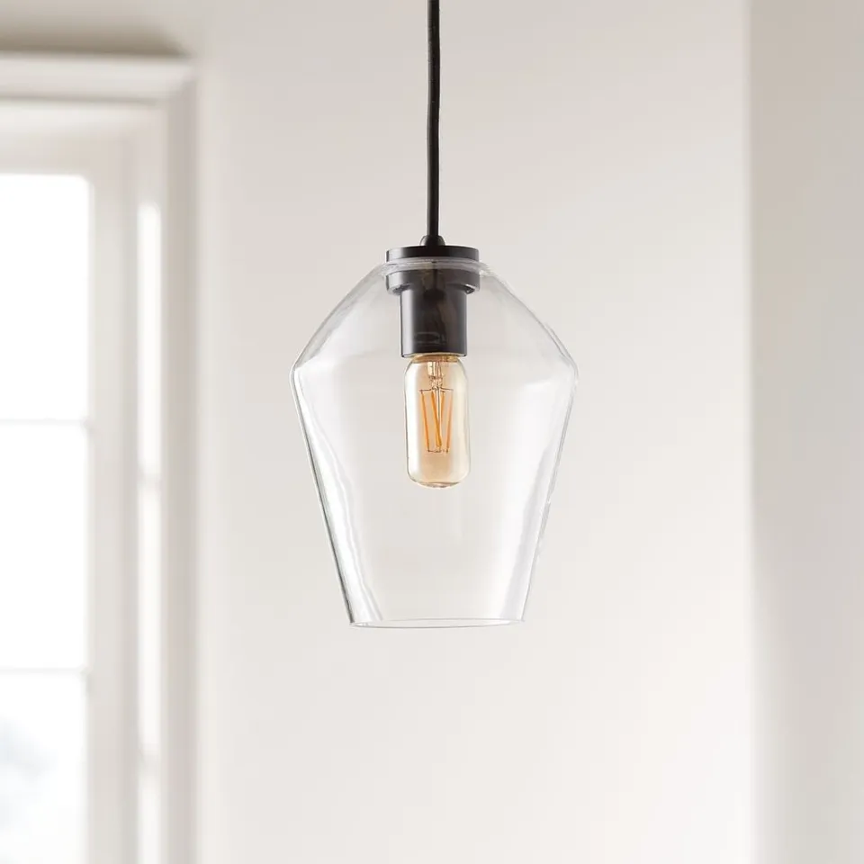 Arren Black Single Pendant Light with Clear Angled Shade 6.7"