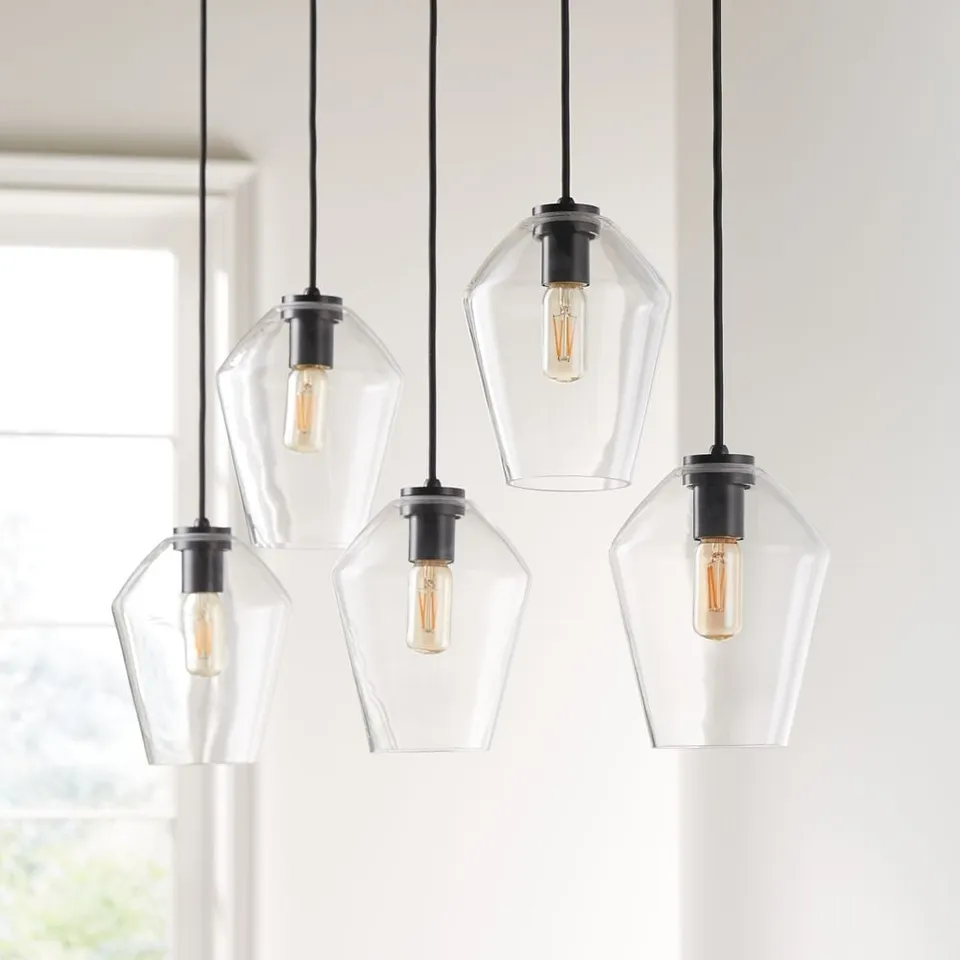 Arren Black 5-Light Linear Pendant with Angled Clear Glass Shades 40.8"