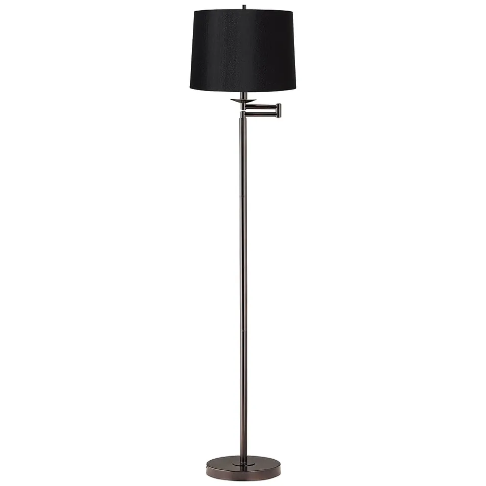 Regency Hill 60 1/2" Black Drum Bronze Swing Arm Floor Lamp
