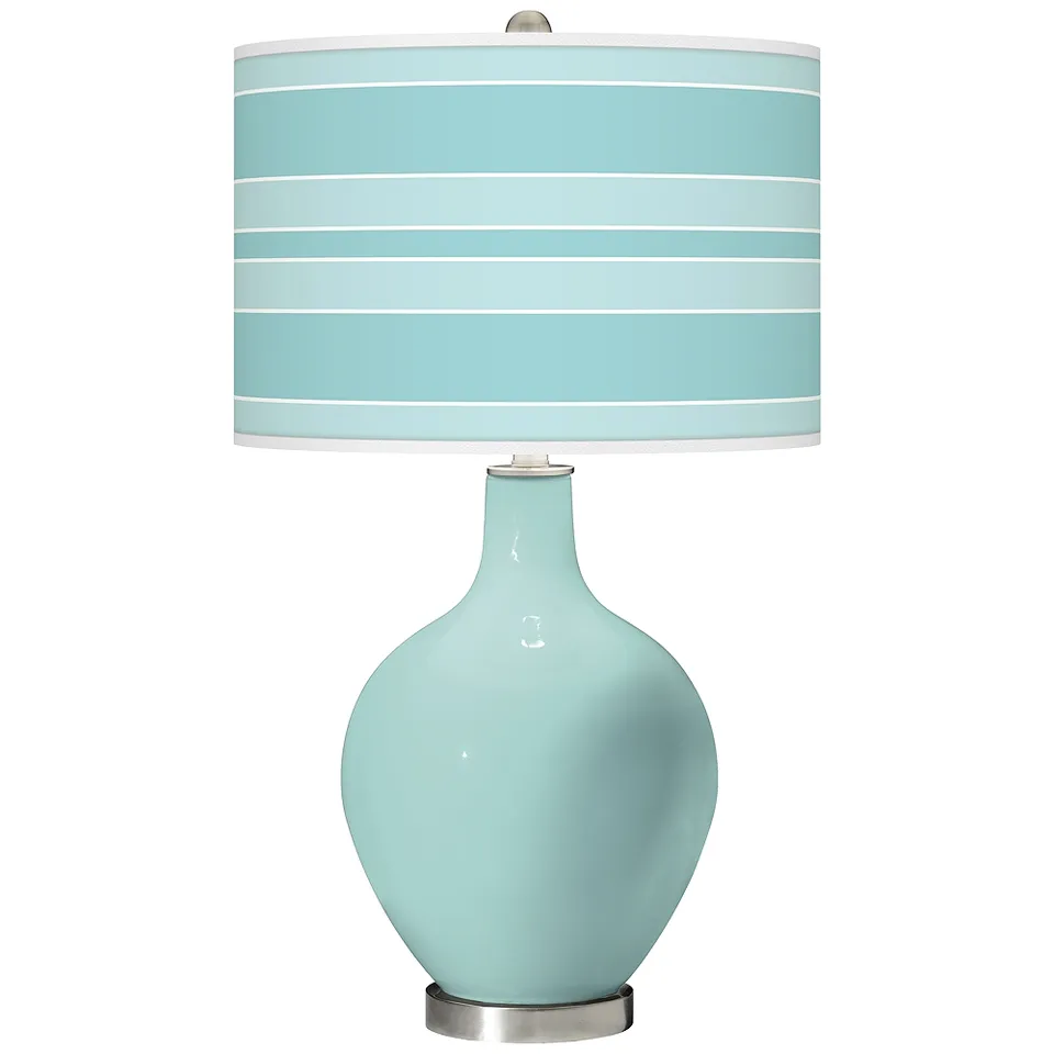 Color Plus Ovo 28 1/2" Bold Stripe Shade Cay Blue Table Lamp