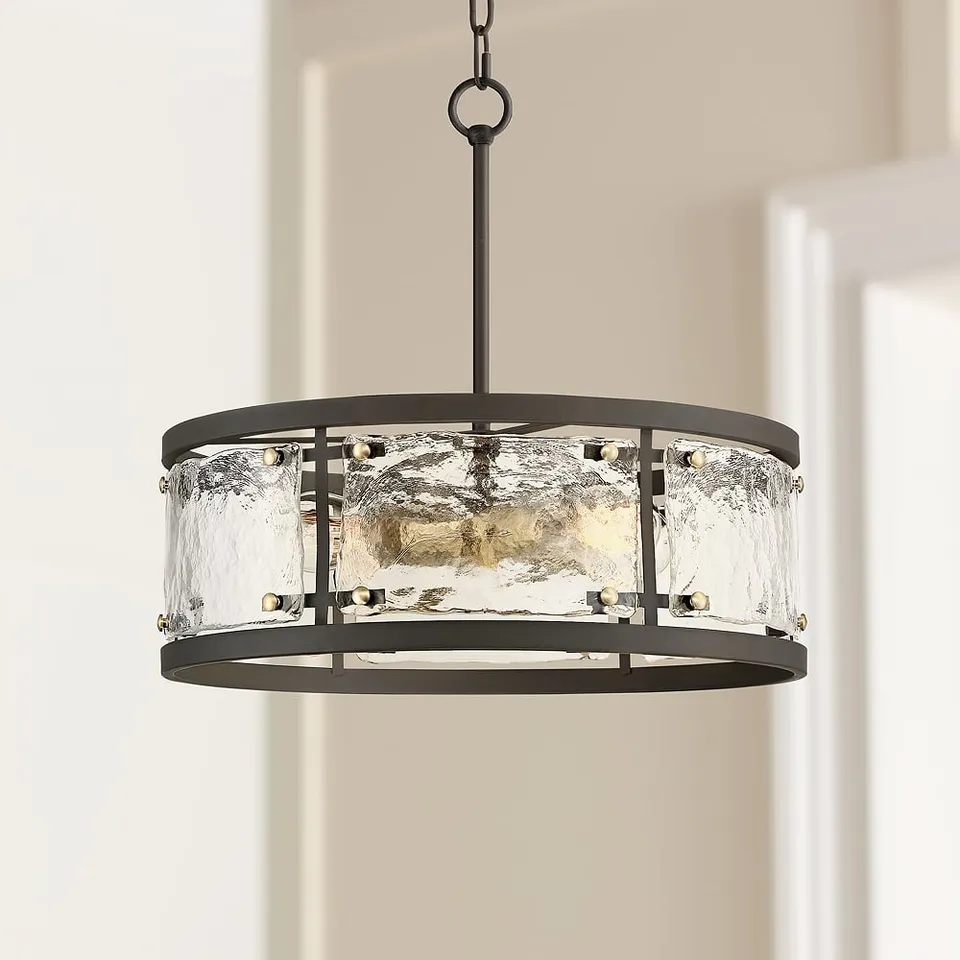 Possini Euro Campanelli 19" Wide Bronze and Brass Drum Pendant Light