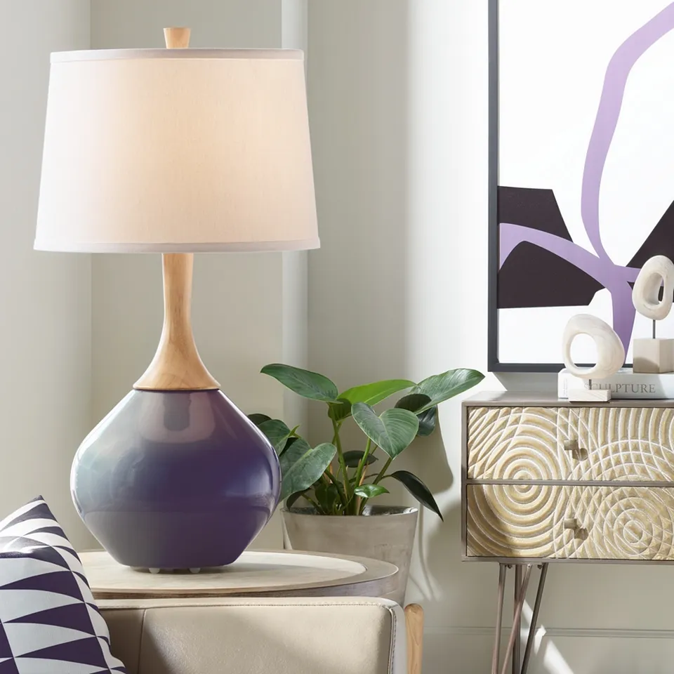 Color Plus Wexler 31" White Shade Quixotic Plum Table Lamp
