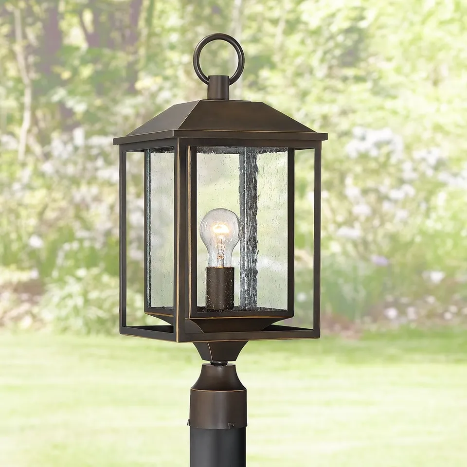 John Timberland Califa 21 1/2" High Bronze Textured Glass Post Light