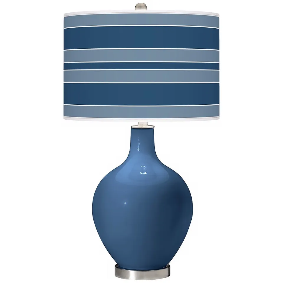 Color Plus Ovo 28 1/2" Bold Stripe Shade Regatta Blue Table Lamp