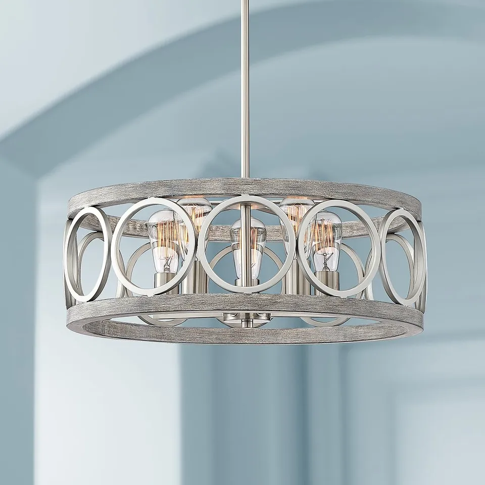 Franklin Iron Salima 21 1/4" Brushed Nickel 5-Light LED Chandelier
