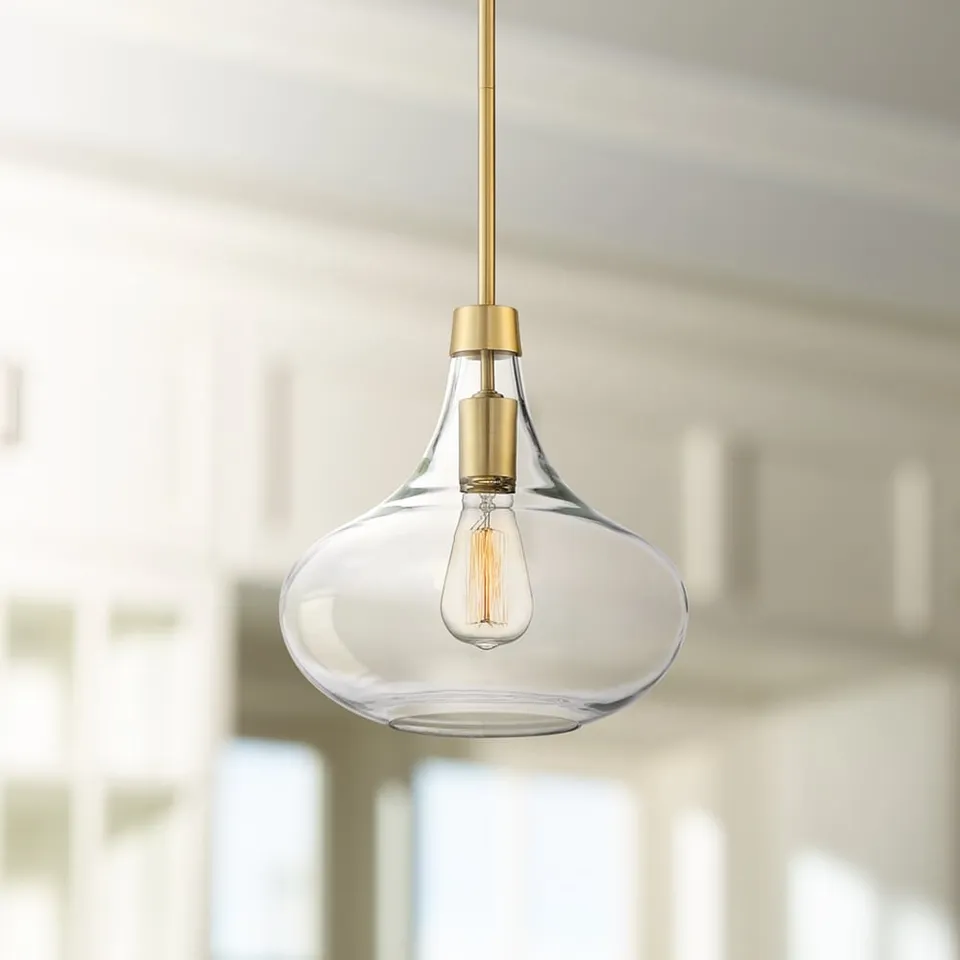 Possini Euro Asni 11" Wide Antique Gold and Glass Modern Mini Pendant