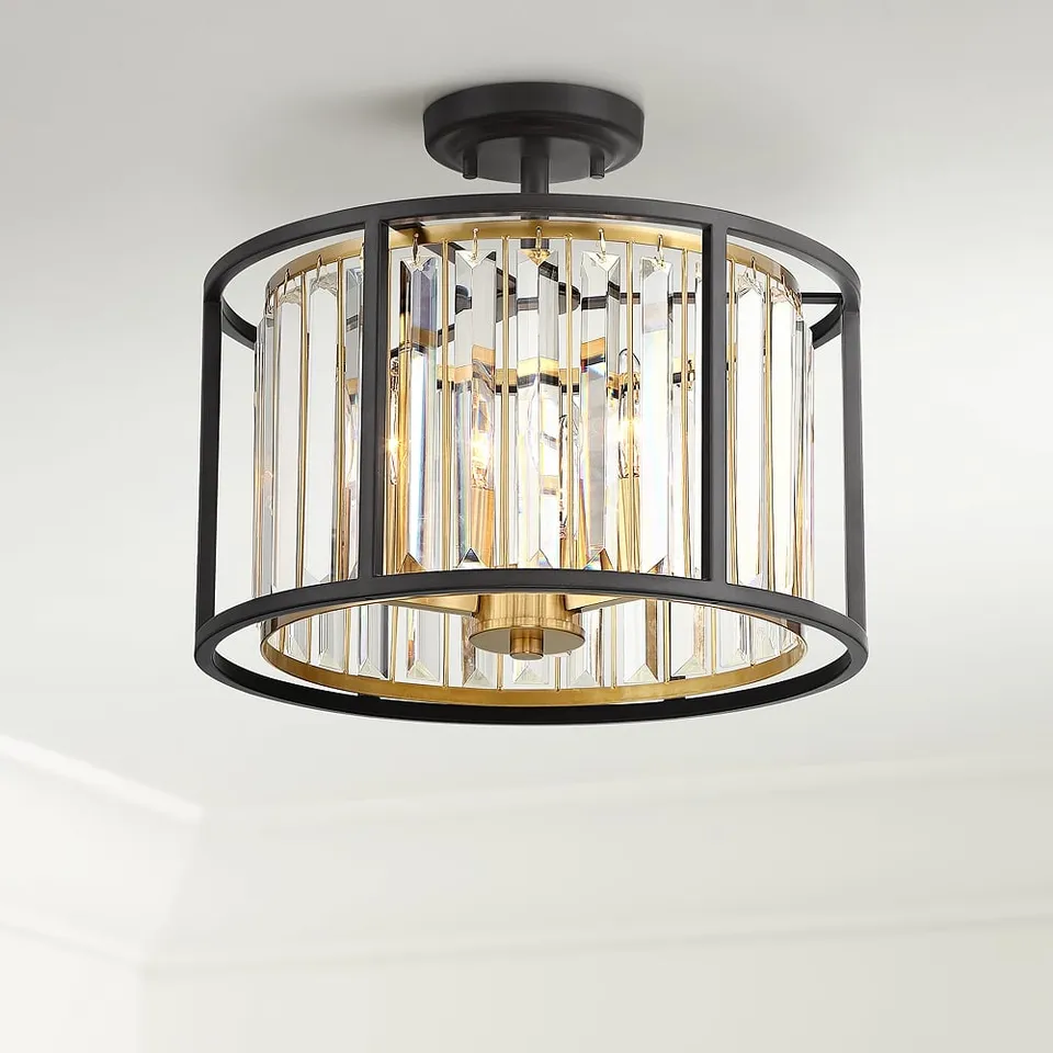 Possini Euro Milne 14" Wide Bronze and Brass Ceiling Light