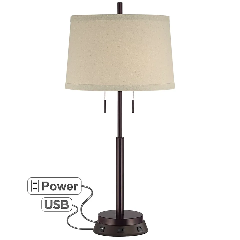 Possini Euro 34 3/4" Bronze Stick Table Lamp with USB Workstation Base