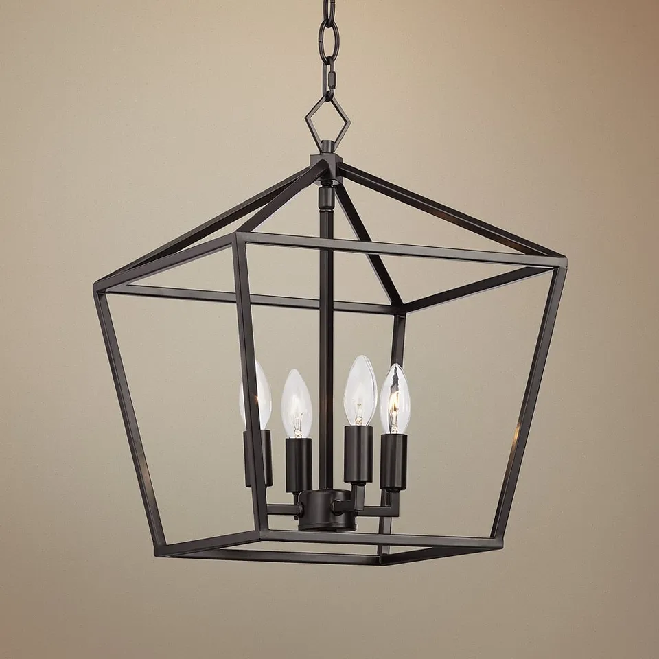 Franklin Iron Works Queluz 13" Wide Bronze 4-Light Entry Pendant Light