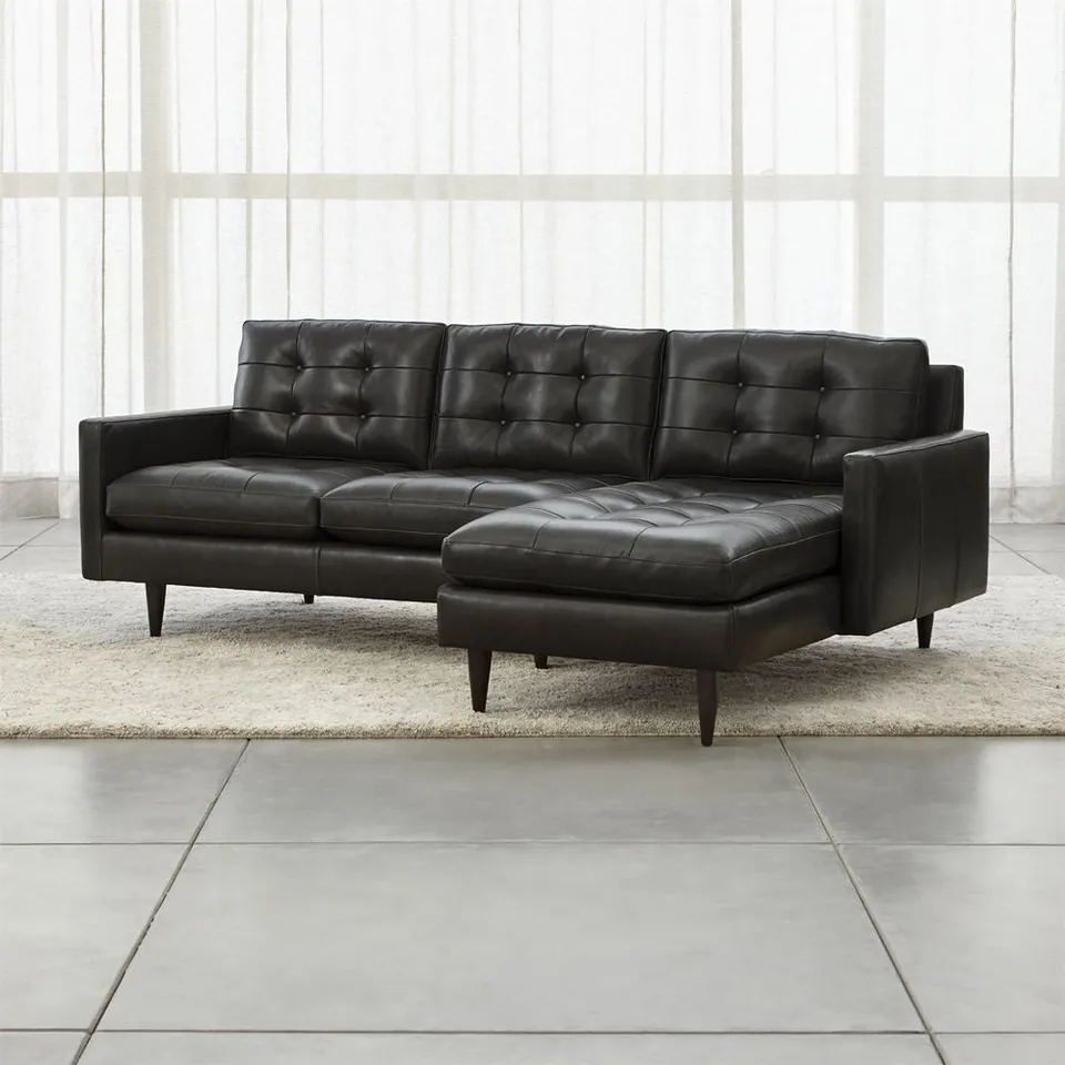 Petrie 2-Piece Leather Midcentury Sectional Sofa with Chaise Lounge