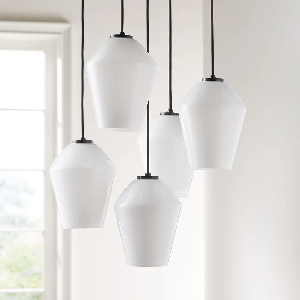 Arren Black 5-Light Round Pendant with Angled Milk Glass Shades 18"
