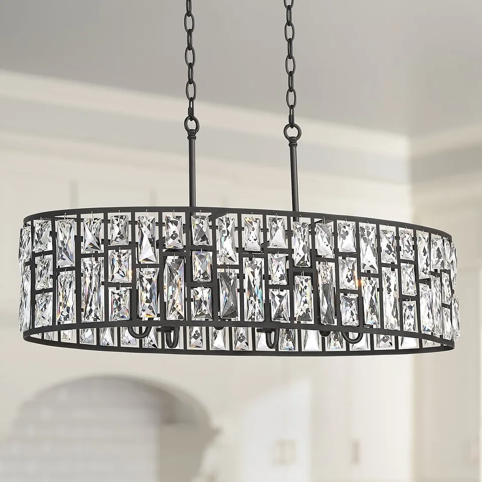 Possini Euro Sofie 31 1/2" Black and Crystal Kitchen Pendant