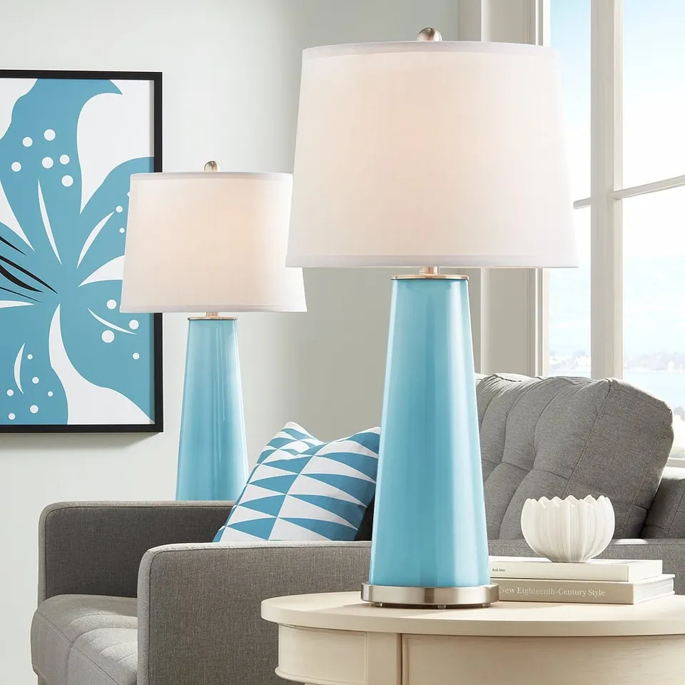 Color Plus Leo 29 1/2" Nautilus Blue Glass Table Lamps Set of 2