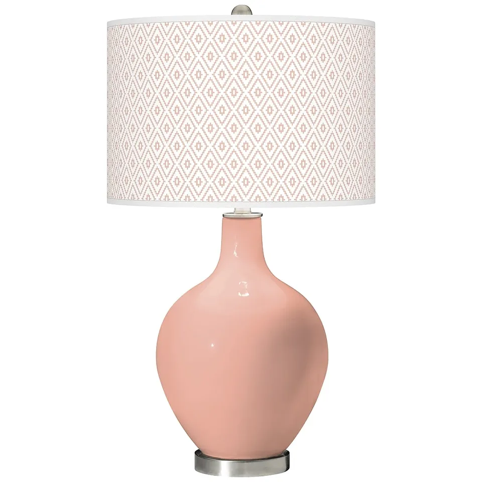 Color Plus Ovo 28 1/2" Diamonds Shade Mellow Coral Pink Table Lamp
