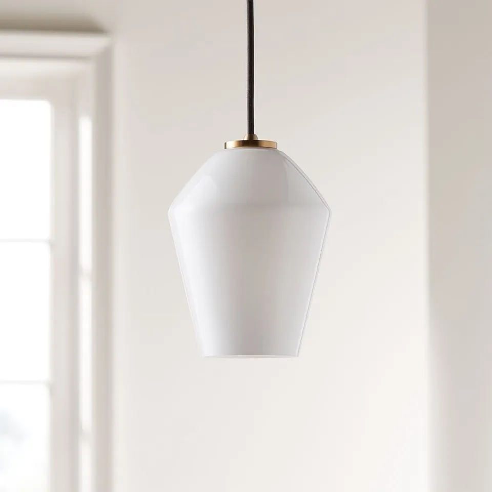 Arren Brass Single Pendant Light with Milk Angled Shade 6.7"