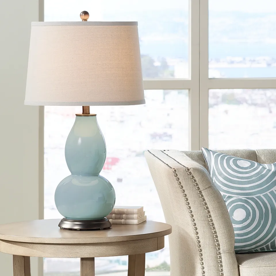 Color Plus Double Gourd 28 3/4" Aqua-Sphere Blue Table Lamp
