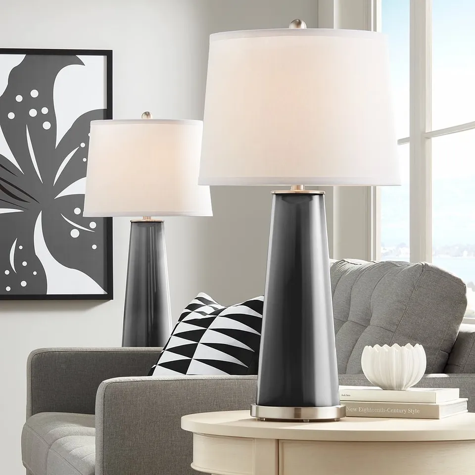 Color Plus Leo 29 1/2" Tricorn Black Glass Table Lamps Set of 2