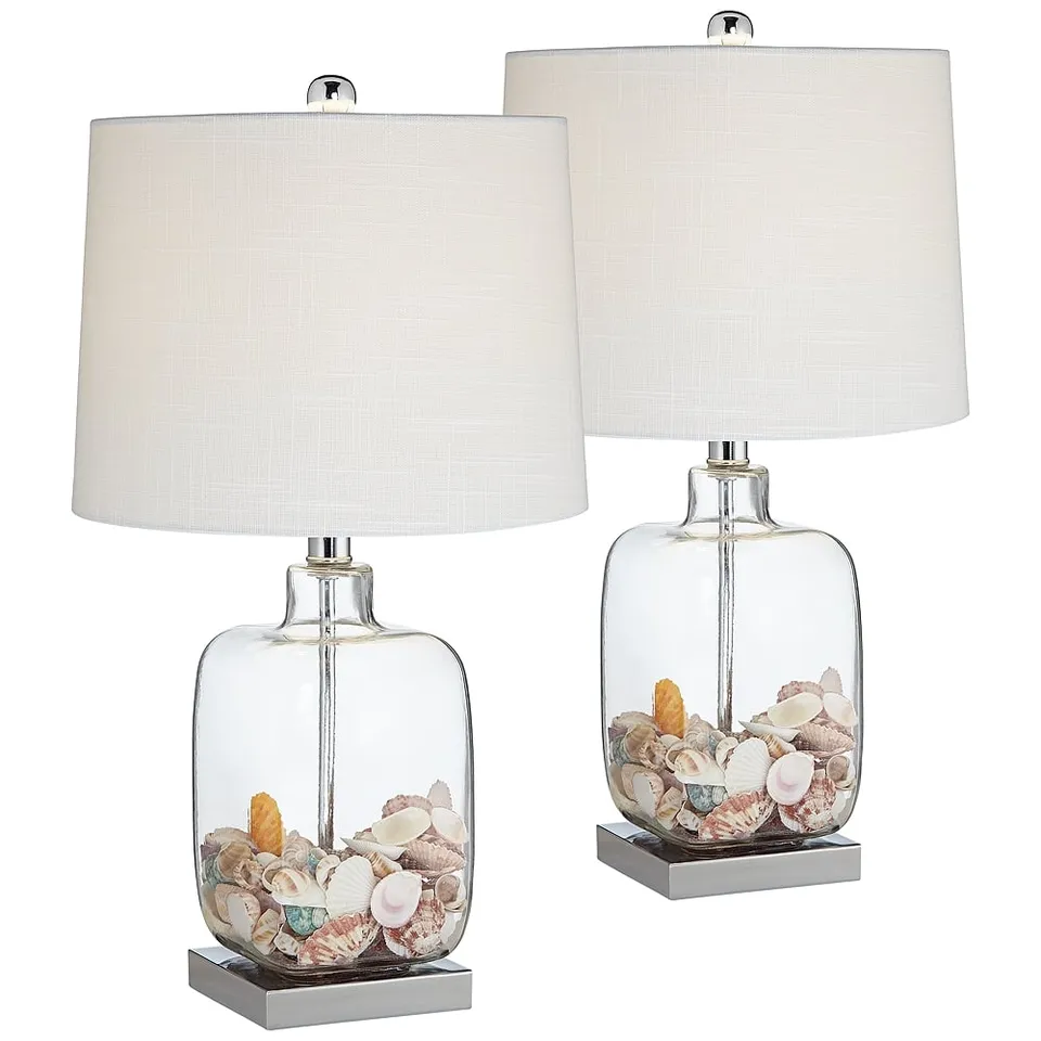 Murex 21 3/4" Square Glass Fillable Lamps with Shells Set of 2