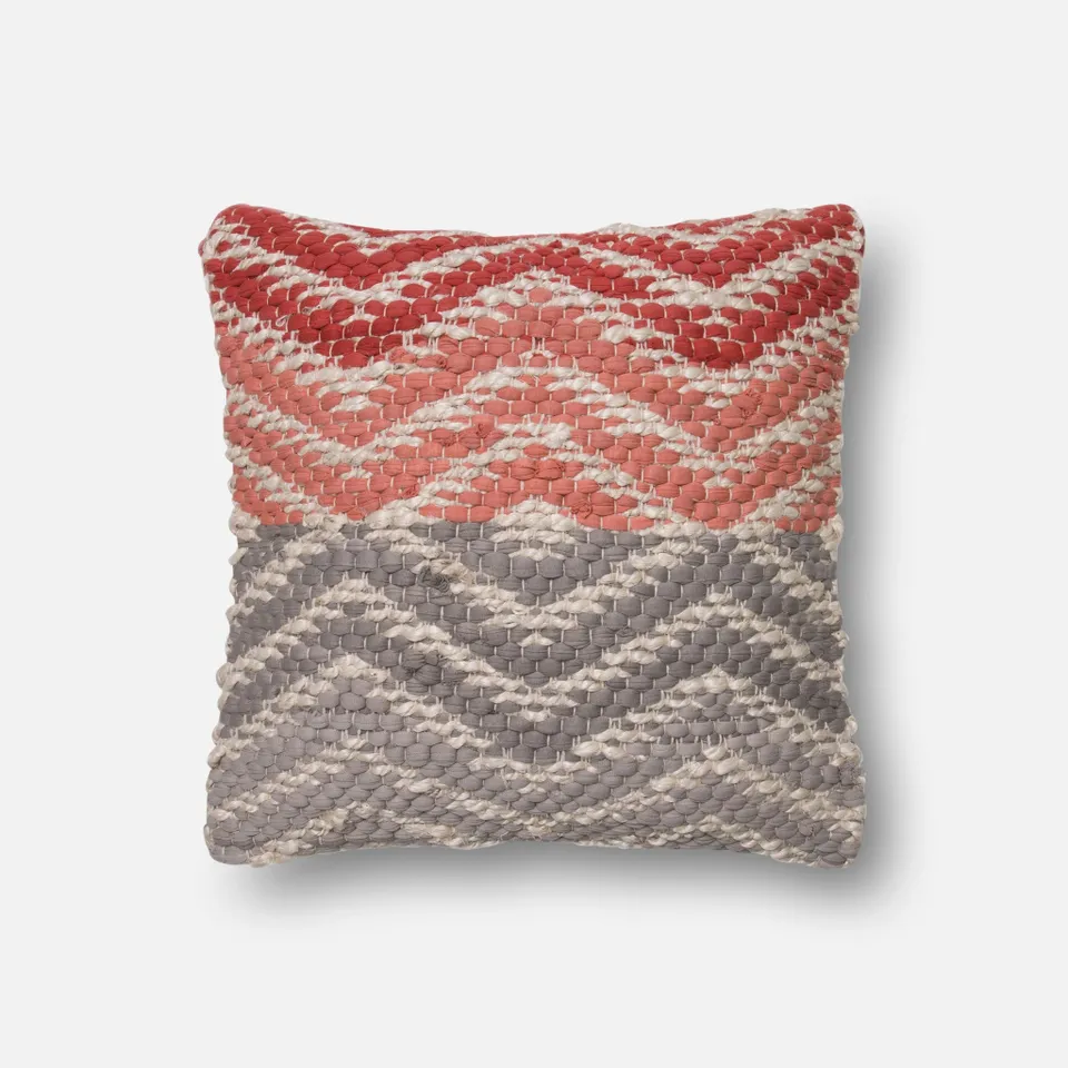PILLOWS - CORAL / GREY - 18" X 18" Cover w/Down