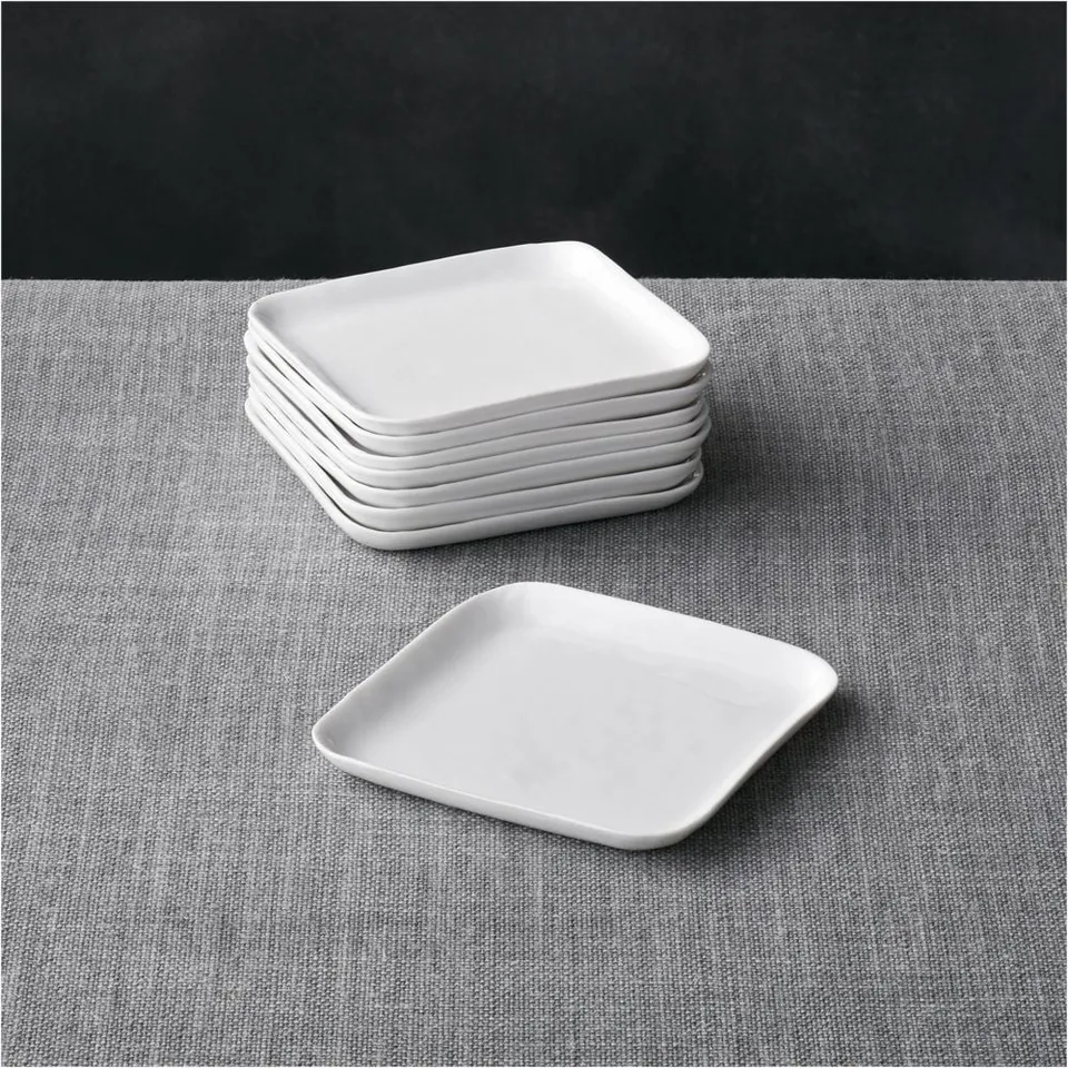 Mercer White Square Porcelain Appetizer Plates, Set of 8