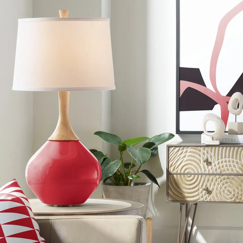 Color Plus Wexler 31" White Shade Modern Ribbon Red Table Lamp