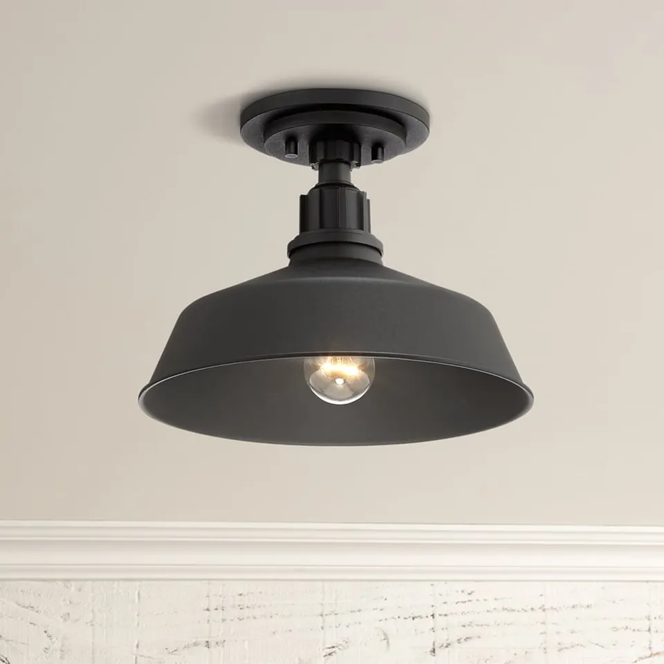 Arnett 12" Wide Textured Black Barn Ceiling Light