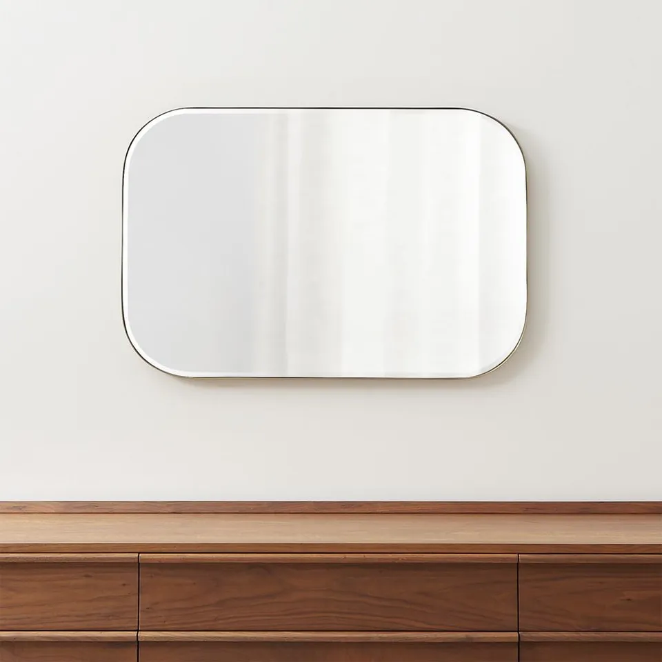 Edge Medium Brass Rounded Rectangle Vanity Mirror 36"x24"