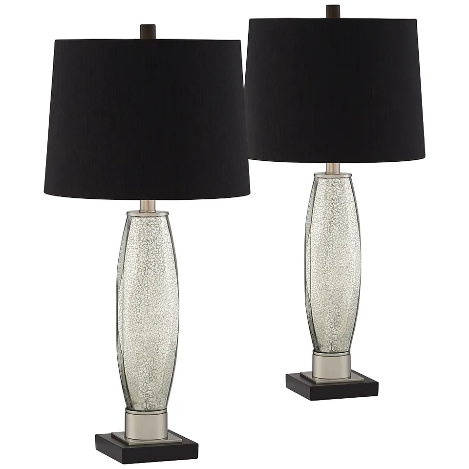Regency Hill Landro 27 1/2" Black Shade Mercury Glass Lamps Set of 2
