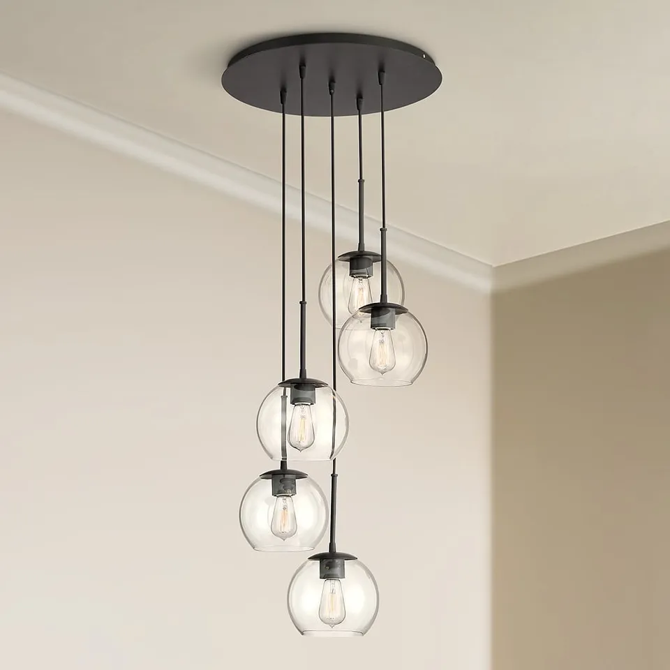 Possini Euro Samantha 19 1/2" Black and Orb Glass Multi-Light Pendant