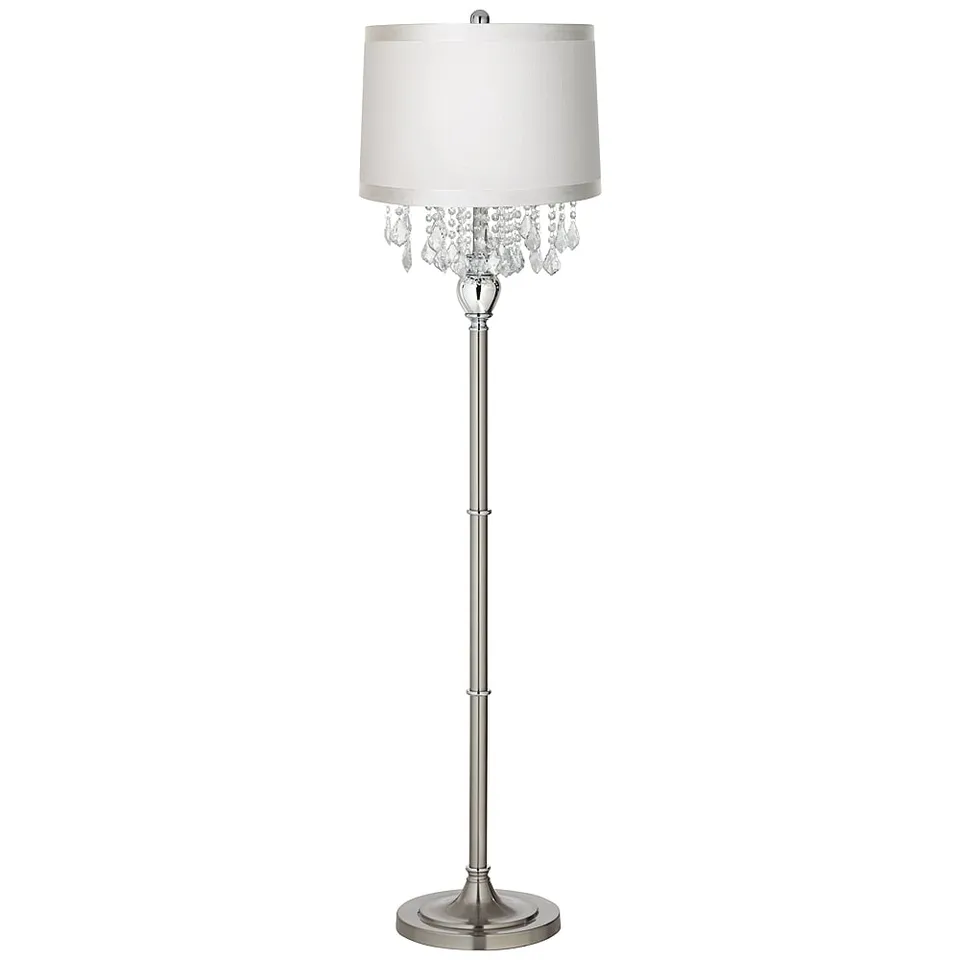 Possini Euro 62 1/2" Crystals Off-White Shade Satin Steel Floor Lamp