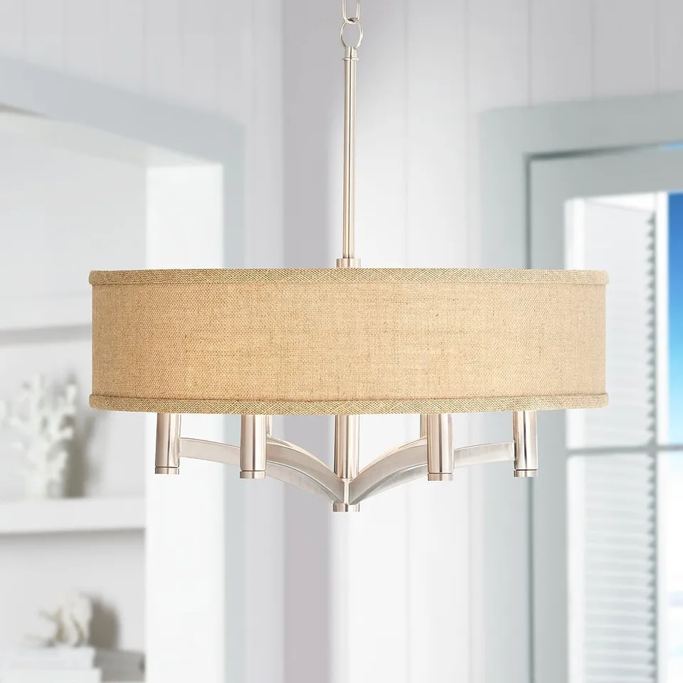 Possini Euro Ava 20" Woven Burlap 6-Light Nickel Pendant Chandelier