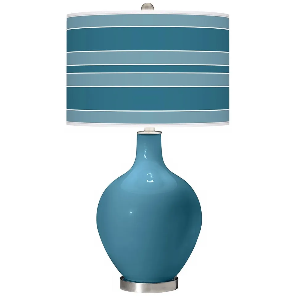 Color Plus Ovo 28 1/2" Bold Stripe Shade Great Falls Blue Table Lamp
