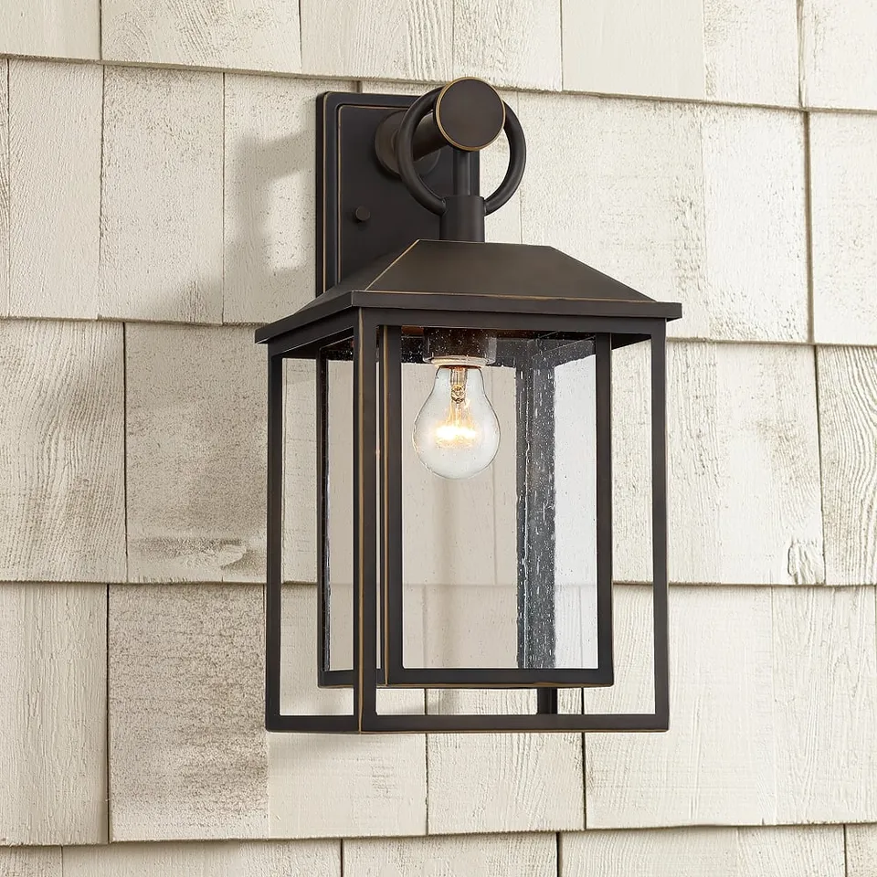 John Timberland Califa 18" Bronze Textured Glass Outdoor Wall Light