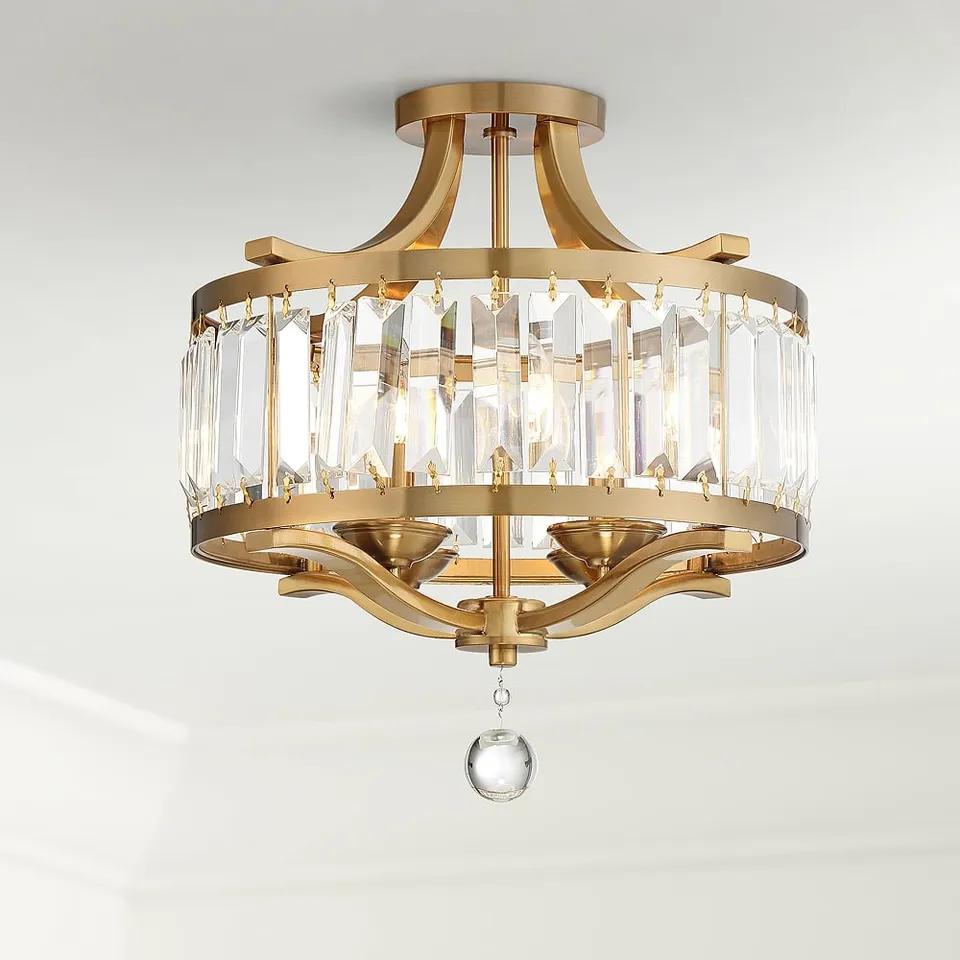 Possini Euro Design Prava 16 1/2" Brass and Crystal Ceiling Light