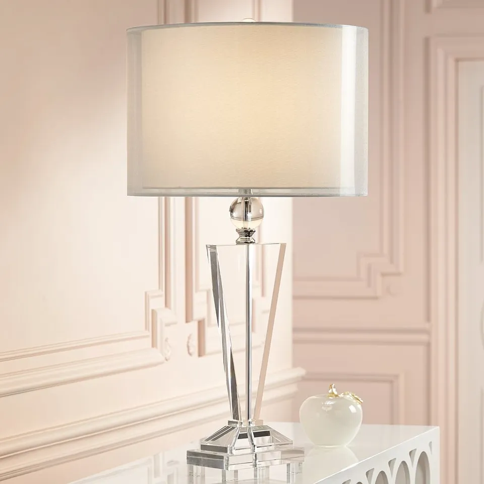 Possini Euro Double Sheer Silver Crystal Trophy Table Lamp