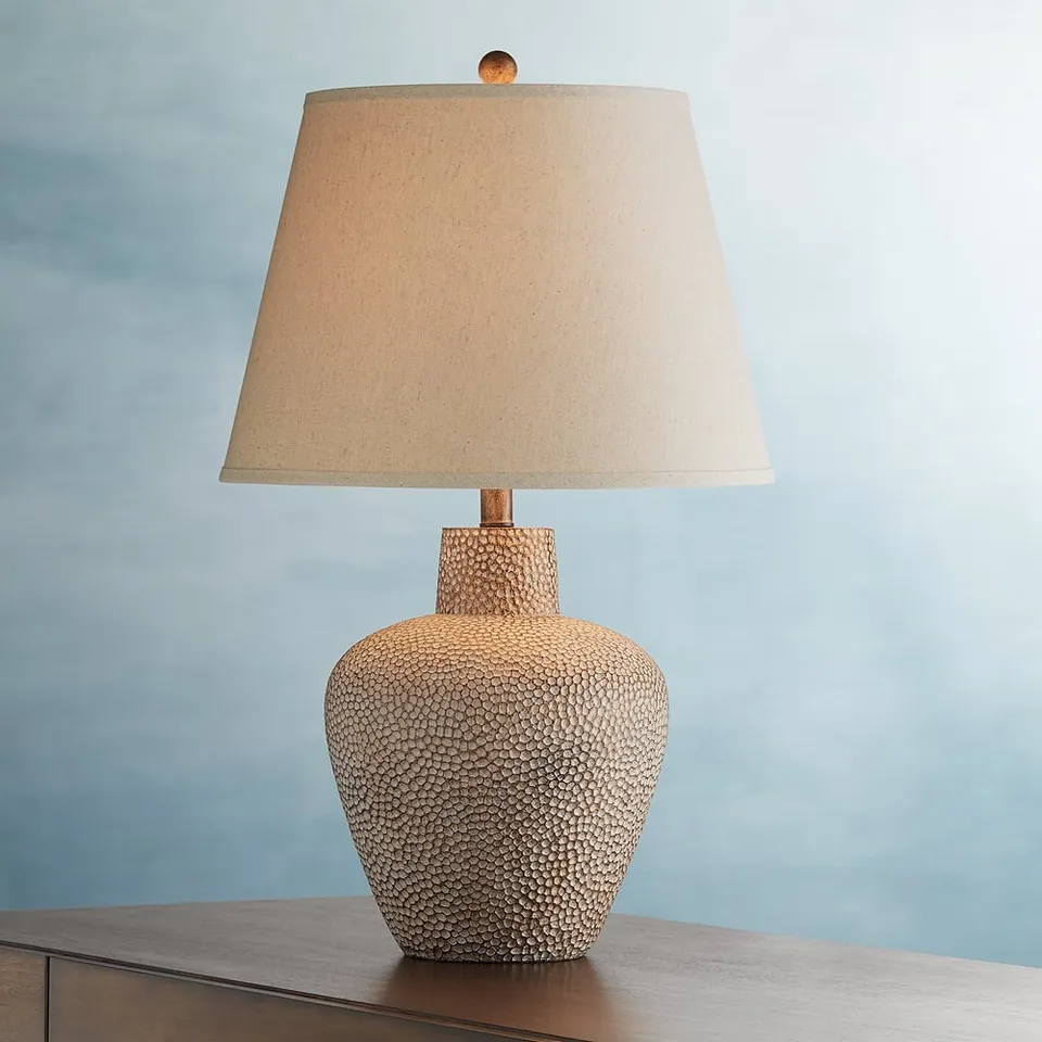 Bentley 29" Brown Leaf Hammered Pot Rustic Table Lamp