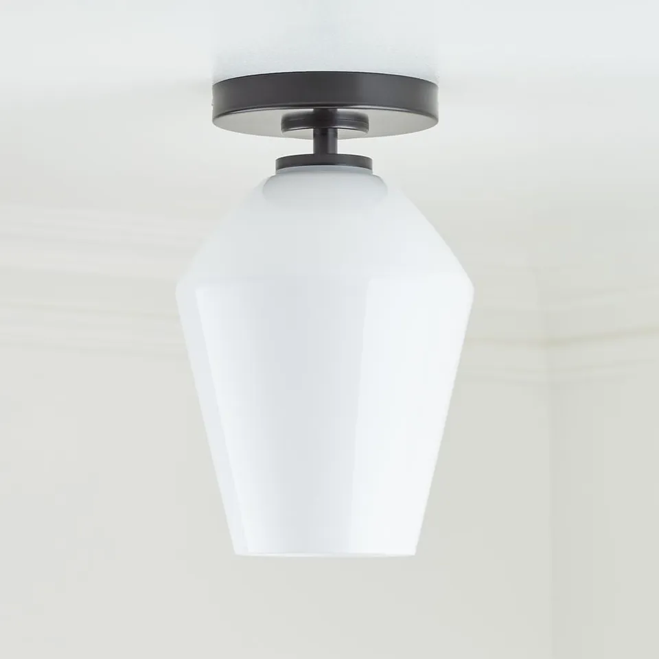 Arren Black Flush Mount Light with Milk Angled Shade 6.7"